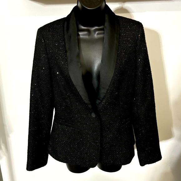 Calvin Klein long wool sequins satin collar blazer/jacket size 4 - Picture 2 of 8